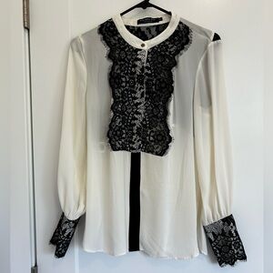 White and black lace top